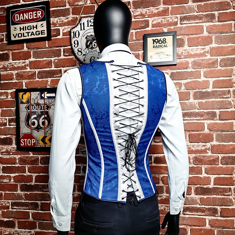 Male Corset Men Victorian Suit Vest Sleeveless Slim Jacquard