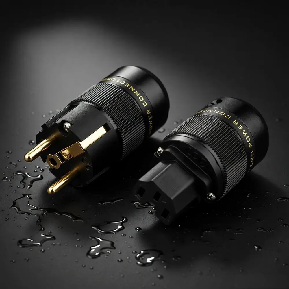 CERRXIAN Prise Audiophile Schuko Vers IEC C13/C15 – Connecteurs Pur Cuivre 15A/125V – 10A/250V – Dorure Or – DIY Câble Hi-Fi