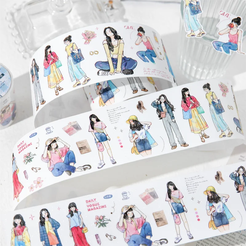 미스터 페이퍼 3롤/세트 귀여운 캐릭터 테마 합성지 글리터 샌드 다이컷 테이프 DIY 저널 콜라주 스크랩북 폰케이스