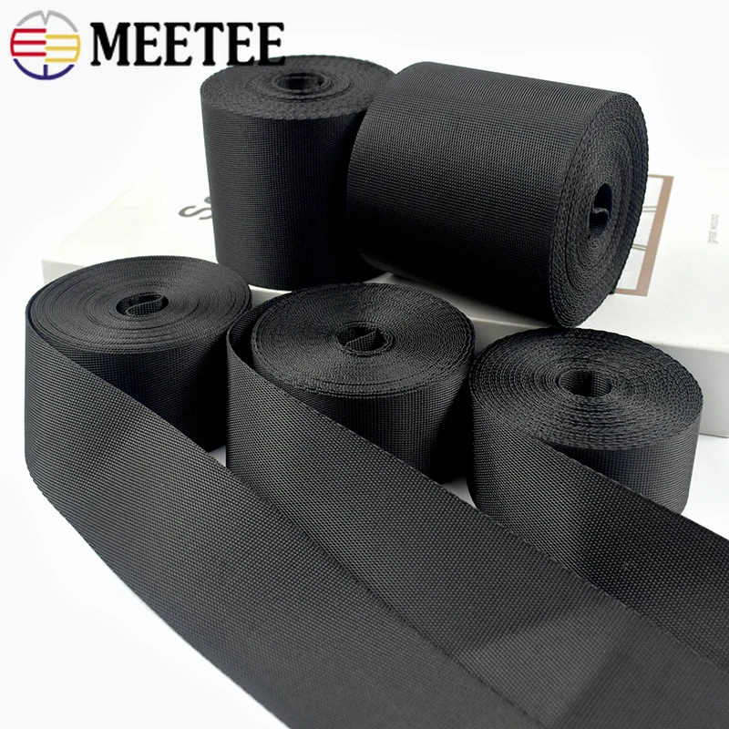 Durable Black Nylon Webbing Straps for DIY Sewing and Craft Projects - 5M Roll, 10-100mm Width