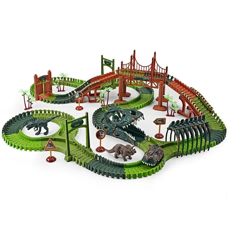 Dinosaur Toy Track Toy Train Assembly Set Dinosaur Electric Racing Track Toy DIY Car Building Road Race Game Children's Gift children s car building multi storey parking lot toy alloy car diy assembly parking lot track circuit voiture toys for kids gift