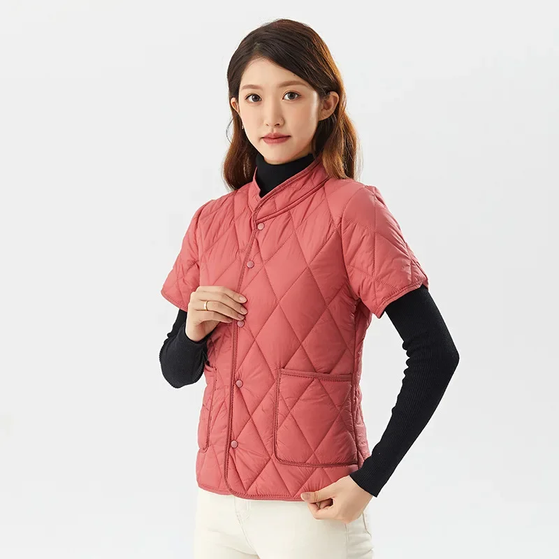 

Spring 2023 Stand Collar Lightweight Zip Padded Gilet Half-sleeved Vest Bodywarmer Single Breasted Vest for Women Coat Jacket