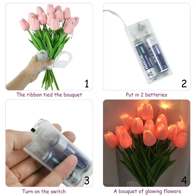 5 PCS Tulips with LED Light Artificial Tulip Flowers Table Lamp Simulation Tulips Bouquet Night Light Gifts for Home Decoration