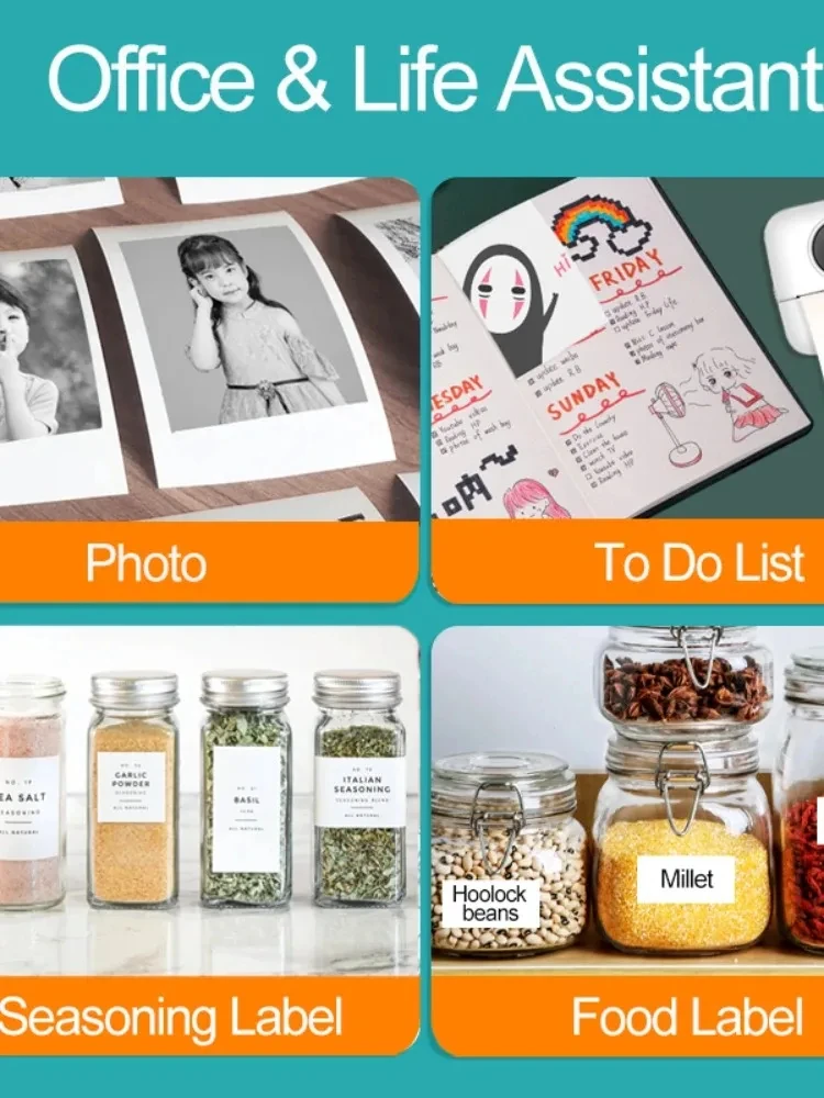 HD Mini Label Printer Thermal Portable A8 Printers Sticker Transparent Paper 57mm Inkless Wireless 203dpi Android IOS Phone