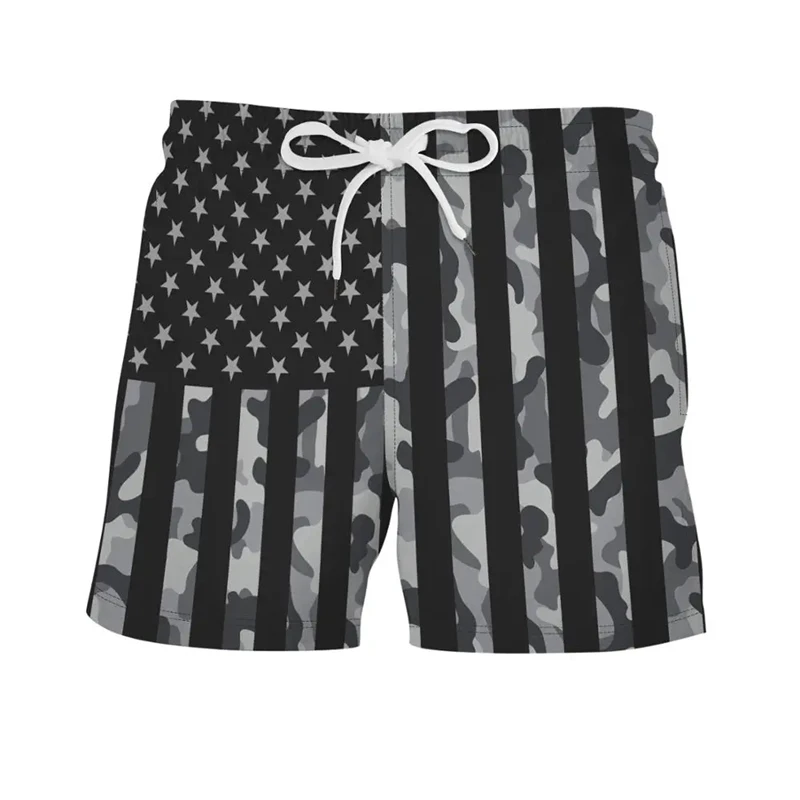 Retro 3D Flag Graphic Shorts Mens Swimming Trunks Summer Hawaii Casual Surfing Board Short Pants Students Back To School Clothes 2