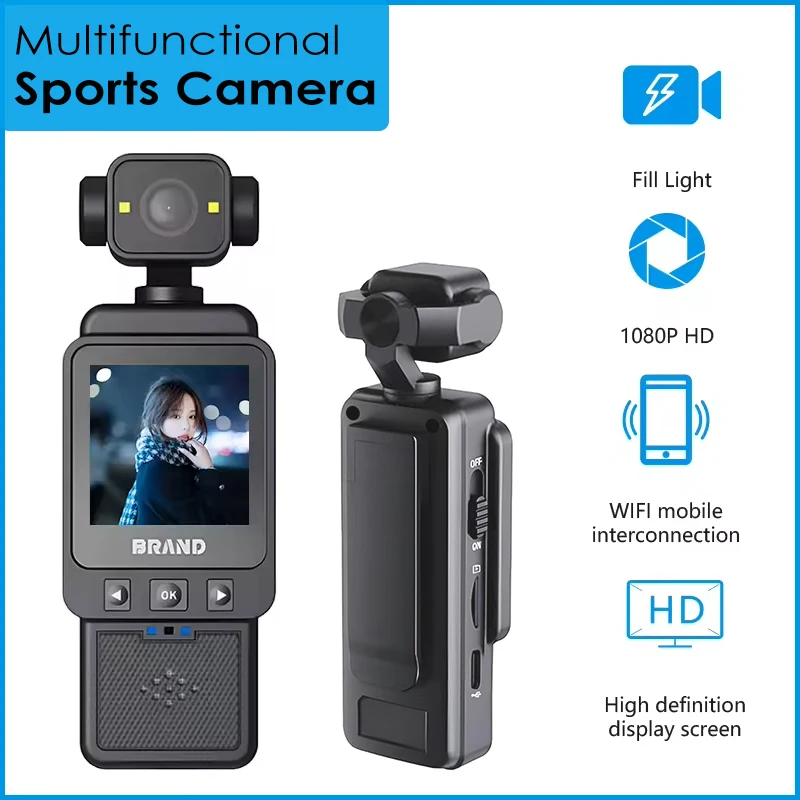 Actie 1080P WiFi-zakcamera met invullicht, mini-camcorder voor sport, POV-modus, ideaal voor reizen, vloggen en audio- en video-opnames._voghion.com