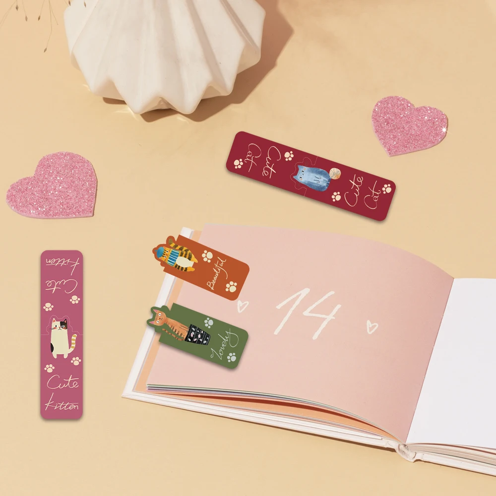 Cute Cat Magnetic Bookmarks Pets Cat Magnetic Page Clips Bookmark Students Teachers School Office Reading Stationery 4PCS