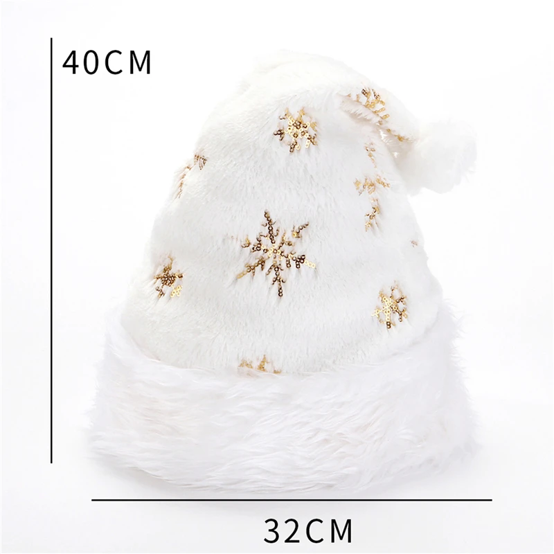 White Soft Plush Christmas Hat Party Snowflake Santa Hats White Xmas Decoration Hat New Year Decoration Holiday Party Supplies christmas beanie hat
