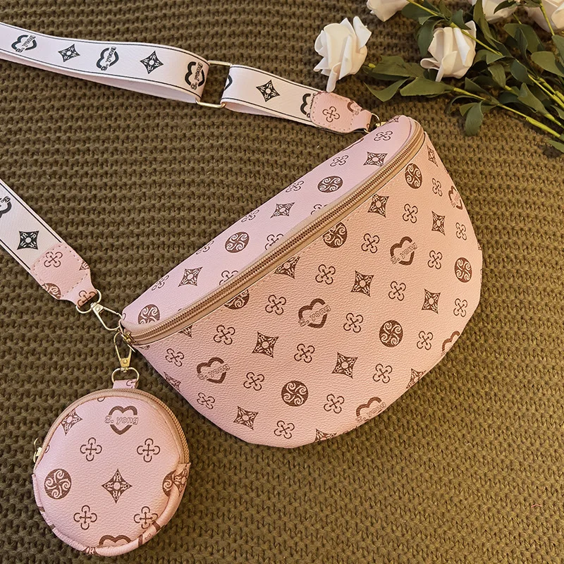 Fashion Flower Pattern Waist Bag Two Sets Mother and Child Women's Bag New Shoulder Crossbody Printing Decoration PU Materia