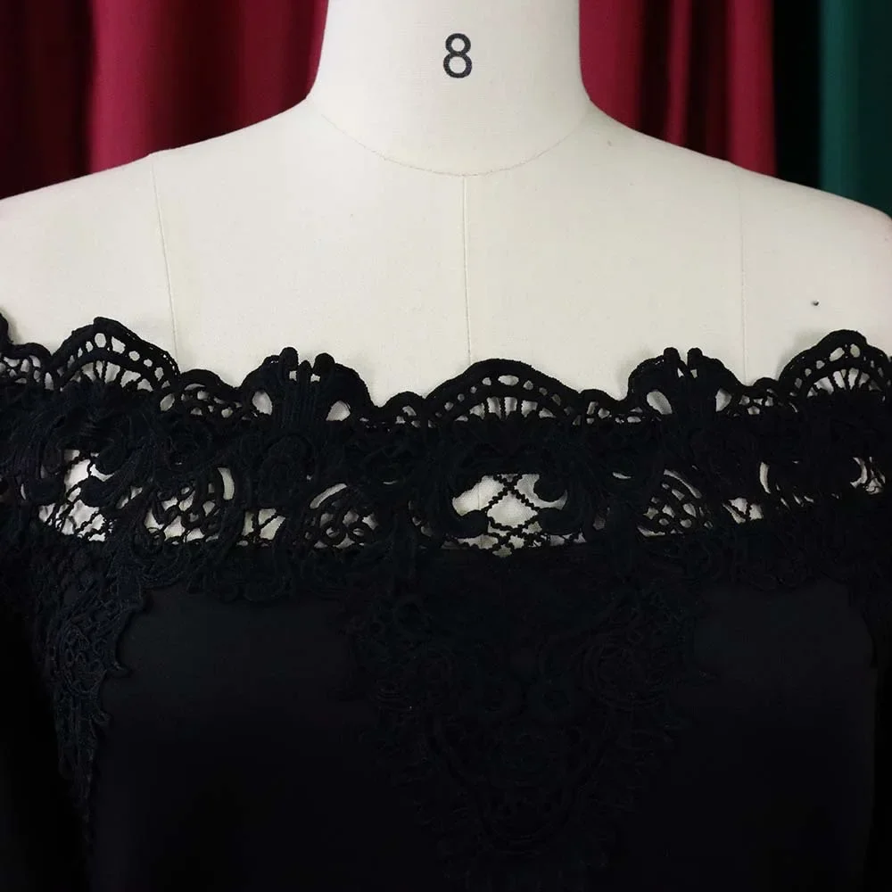 Elegant Dresses for Woman Off the Shoulder Lantern Sleeve Lace Patchwork Sheath Package Hips Ankle Length Luxury Birthday Dress