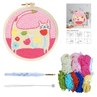 DIY Punch Needle Kits for Beginners Cute Animal with Hoop Embroidery Punch Needle Starter Craft Set Giraffe Festival Gift 2