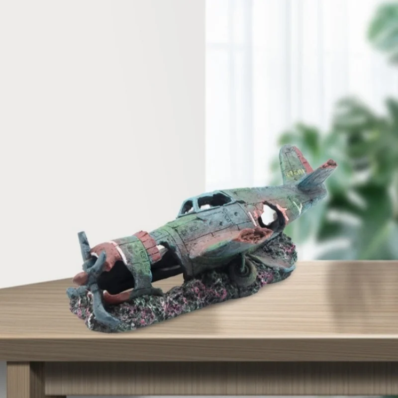 Resin Artificial Plane Wreckage Ornament for Aquarium Fish Tank Decoration