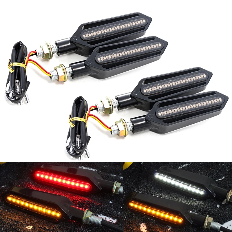 

Motorcycle Turn Signals Light LED Flowing Water Flashing Lights Motorcycles Blinker Indicators red brake lamp Withe DRL.