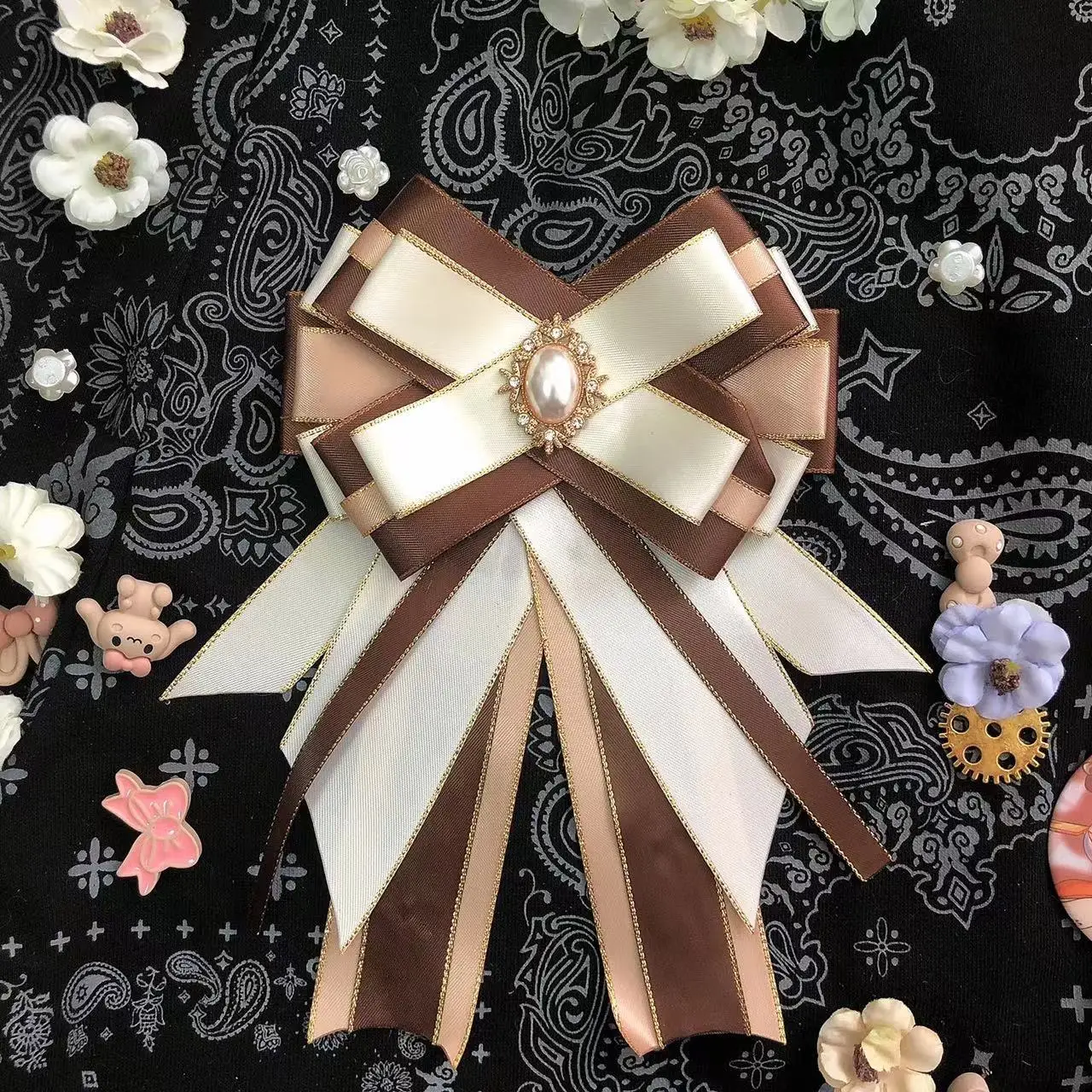 Lolita Clothing Accessories Bow Tie Retro Korean British Suit Shirts Sweater Collar Flower Pins Handmade Original Design Jewelry