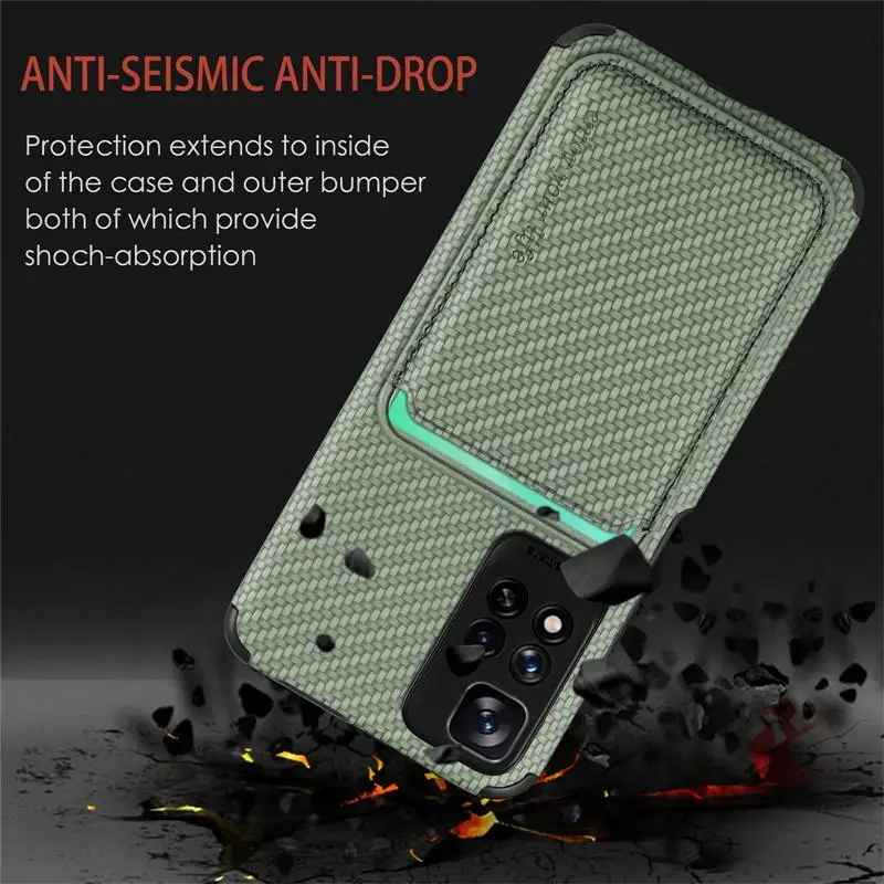 Magnetic Leather Wallet Case with Carbon Fiber Design