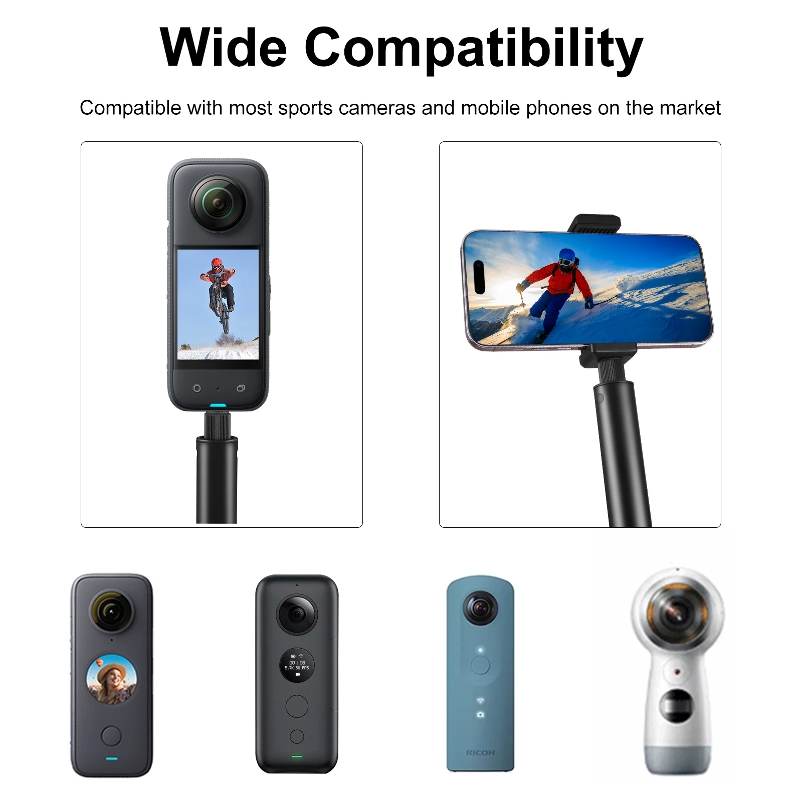 2m Metal Selfie Stick Monopod for Insta360 One RS X2 X3 X4 Action Cameras with 1/4 Screw monopod head