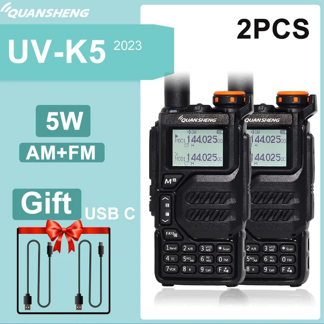  UV-K5 Dual Band Radio 5 Watt Output Portable Two-Way Radio with  NOAA Weather Alert Walkie Talki FM (2pcs) : Electronics