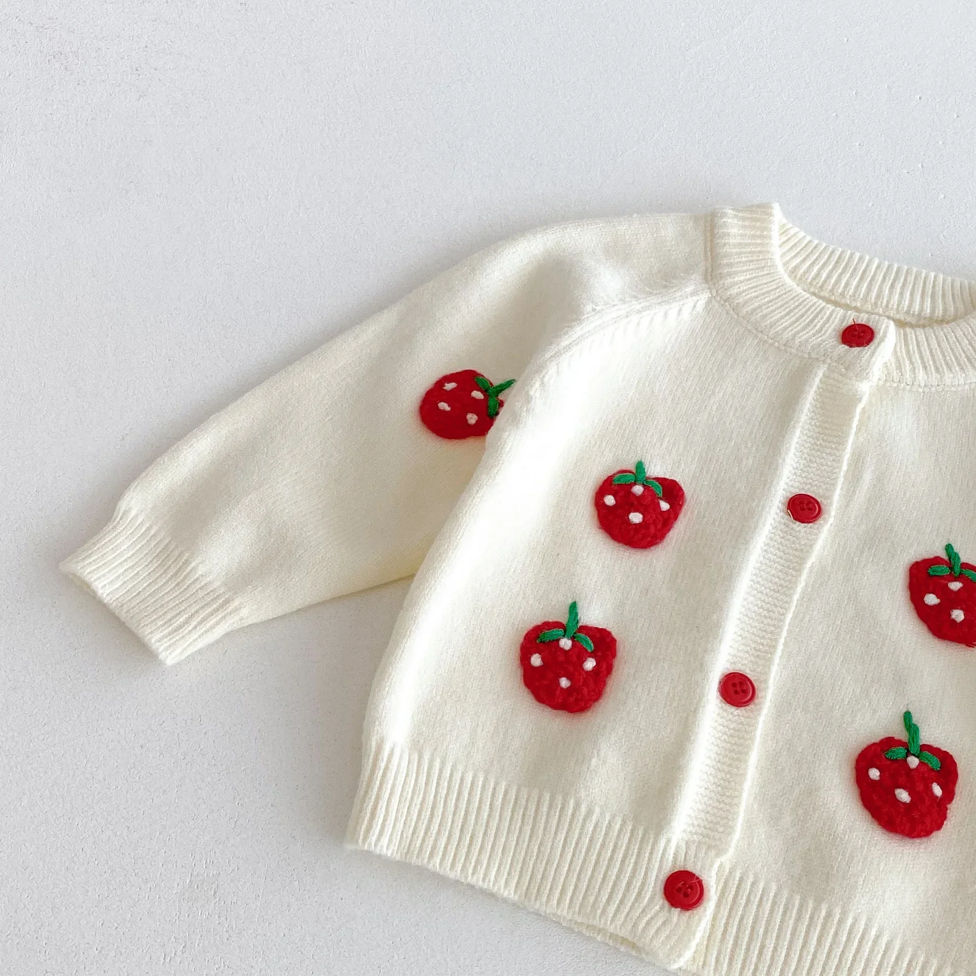 MILANCEL New Autumn Baby Sweater Set 3M-3T Sweet Strawberry Toddler Knitted Cardigan +Bloomer Infant Outfit 2PCS