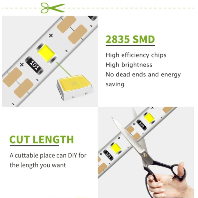 Tira LED 3528, 5V con USB, 1 metro