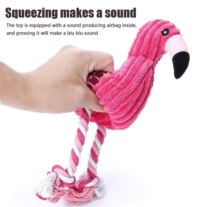 Flamingo Plush Dog Toy – Interactive Squeaky Chew Rope for Dogs 3