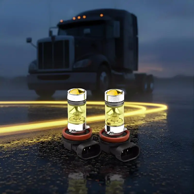 H11 H8 LED 노란색 안개등 전구 2개 4300K 100W 1500LM 밤 도시 도로용 슈퍼 브라이트 눈부심 방지