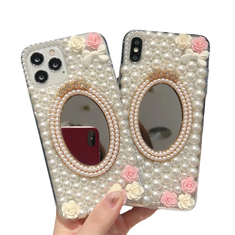 

Luxury 3D Diamond Bling Pearl Mirror Cases for Samsung Galaxy S22 S20 S21 S23 FE S10 Plus Note 20 Ultra 10 Plus