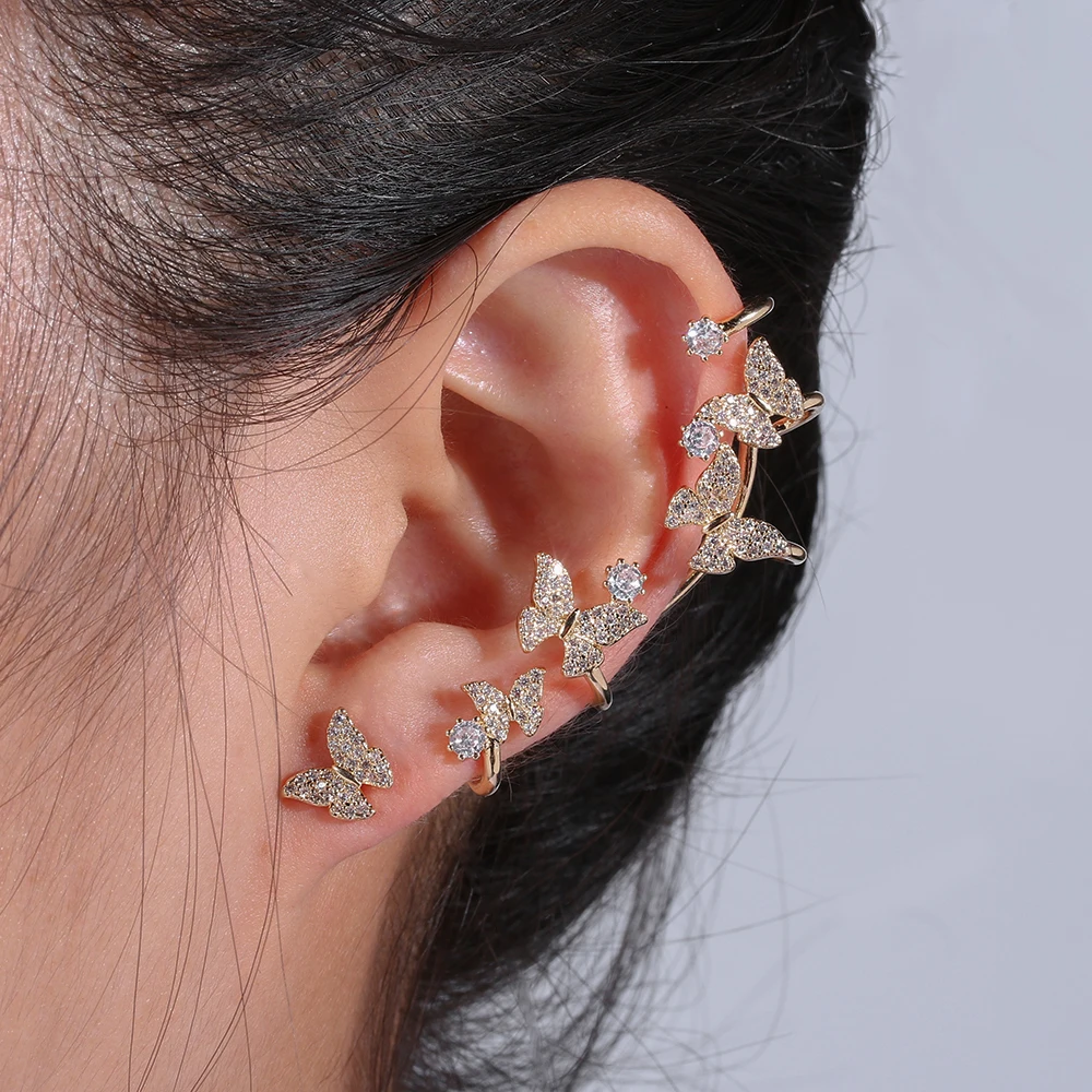

Artilady Butterfly Earring Women Zircon Ear Cuff Luxury Gold Plated Earrings Fashion Ear Clip Earrings Butterfly Jewelry Wedding