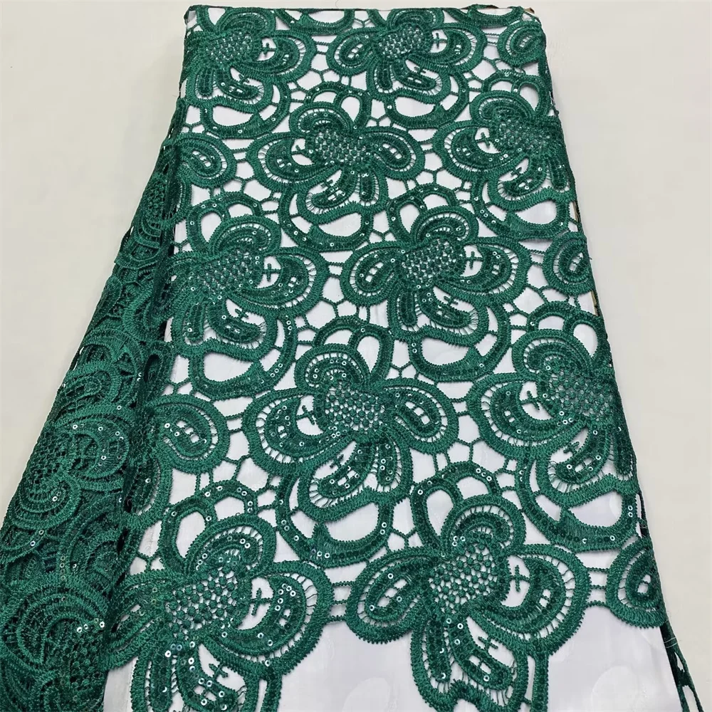 

African Lace Novelty 2024 High Quality Nigeria Party Cord Lace Fabric Guipure Lace Fabric With Stones Green Color 5y Wp275-1