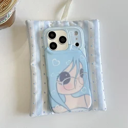 Kawaii Blue Hair Anime Girl Phone Case - Soft Cartoon Character Design with Glasses, Perfect Gift - iPhone 15 (Phone Case)