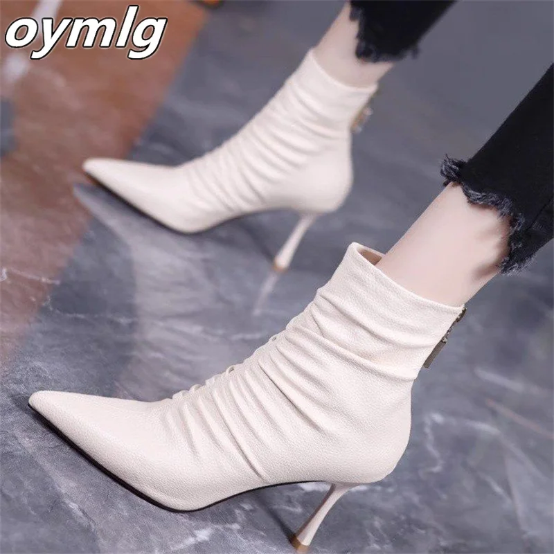 2023 Autumn and Winter New Fashion Pointed Back Zipper High Heel Short Boots Thin Heel Fashion Women's Boots high heels