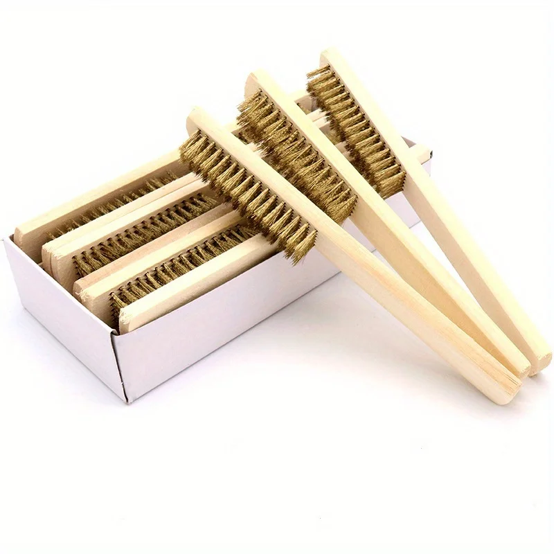 12pcs Wooden Handle Brass Wire Brush Industrial Surface Inner Polishing Grinding Cleaning 6x16 Row Brushes Car Care Tools polishing cleaning tools