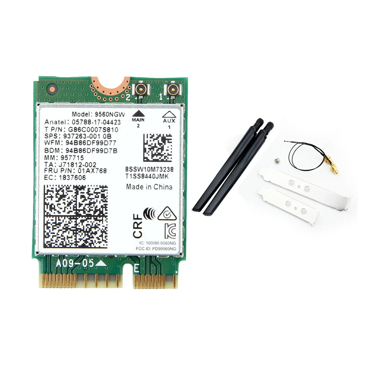 

9560NGW WiFi Card with Antenna 1730Mbps Wireless AC 9560 2.4G+5G BT 5.0 802.11Ac M.2 CNVI 9560NGW Wireless Adapter A