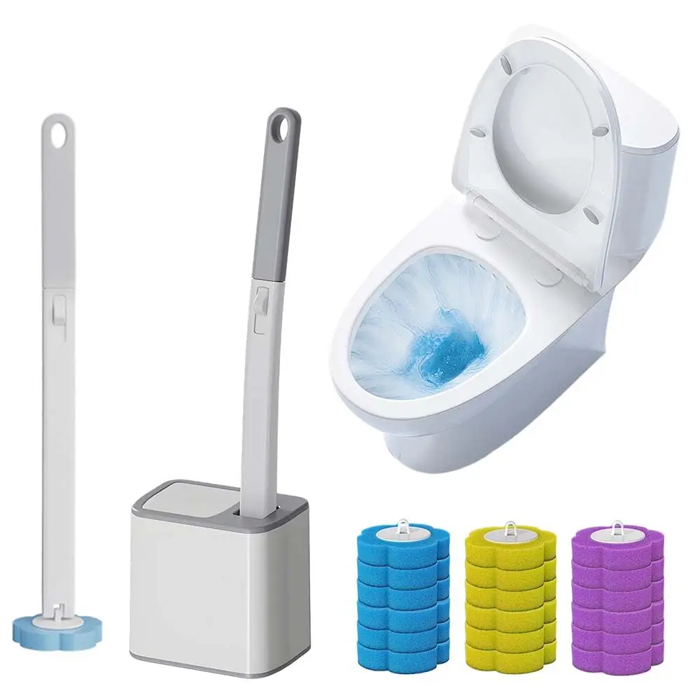 แปรงขัดห้องน้ำแบบใช้แล้วทิ้ง ชุดที่วางแปรงขัดโถสุขภัณฑ์พร้อมรีฟิลทำความสะอาด 18 ชิ้น ระบบทำความสะอาดห้องน้ำสำหรับอ่างล้างหน้า อ่างอาบน้ำ และท่อระบายน้ำ 1