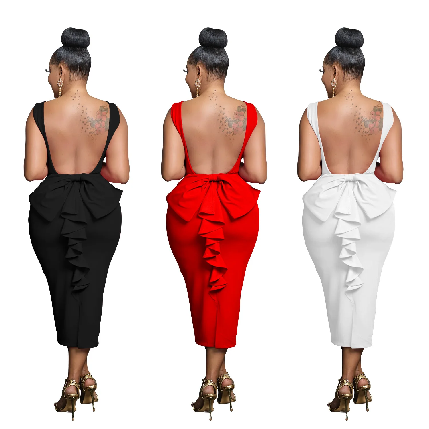 Hot Midi Dresses Summer Deep V Neck Bowtie Backless Long Wedding Party  Female Dress Sexy Skinny Night Club Outfits Woman Clothes - AliExpress