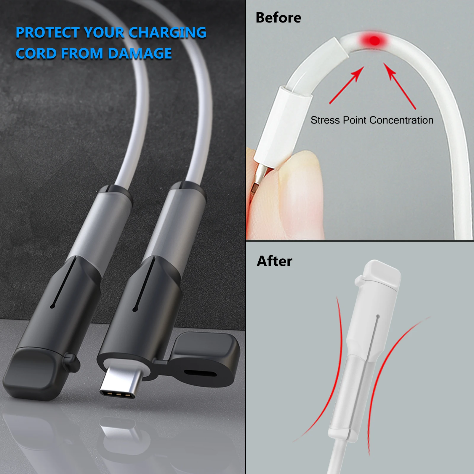 Silicone Multi-Device Charger Cord Protector with Cable Winder