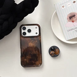 Korean Vintage Amber Leopard Print 3D Gemstone Stand Phone Case - iPhone 15 (With Stand)