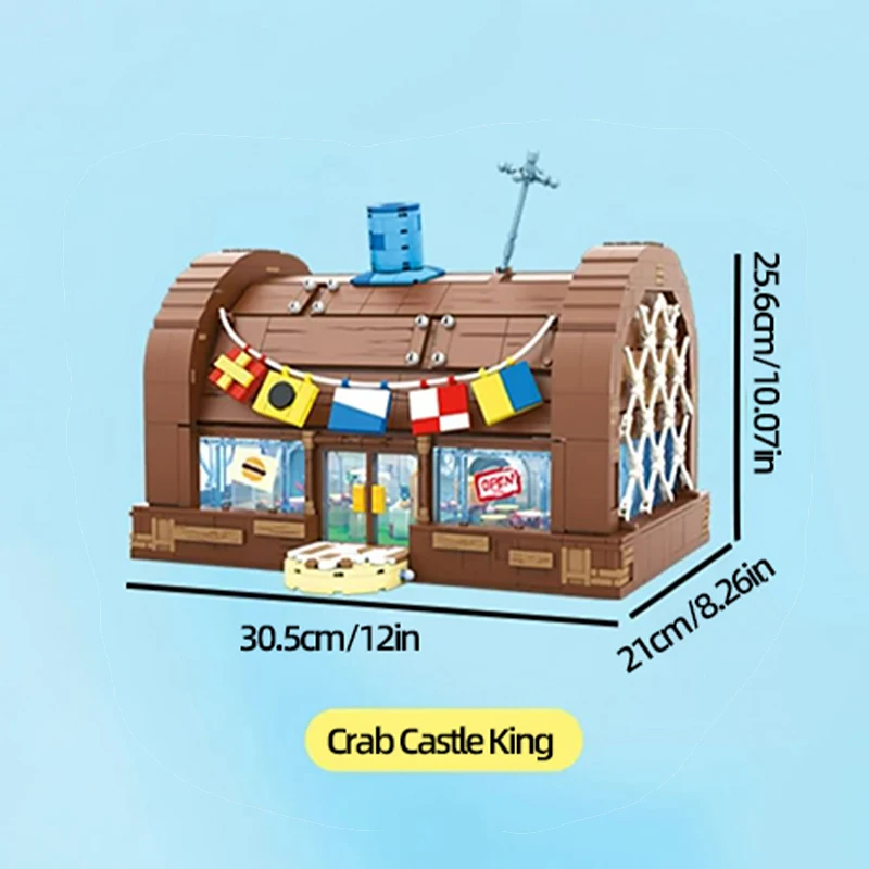 Spongebob Cartoon Krusty Krab Restaurant Building Blocks Creative Canteen Scenes Model Bricks Desktop Ornaments Toy For Kid Gift 6