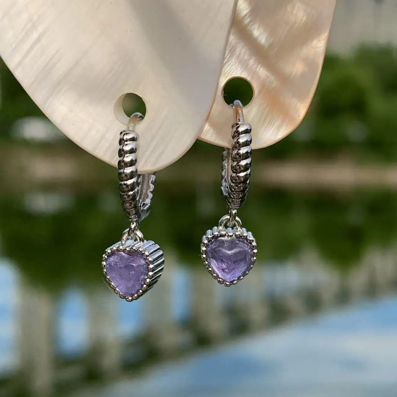 HEART Natural Tanzanite Stud Earrings For Women Stainless Steel Vintage Femme Gift Prevent Allergy Fine Jewelry