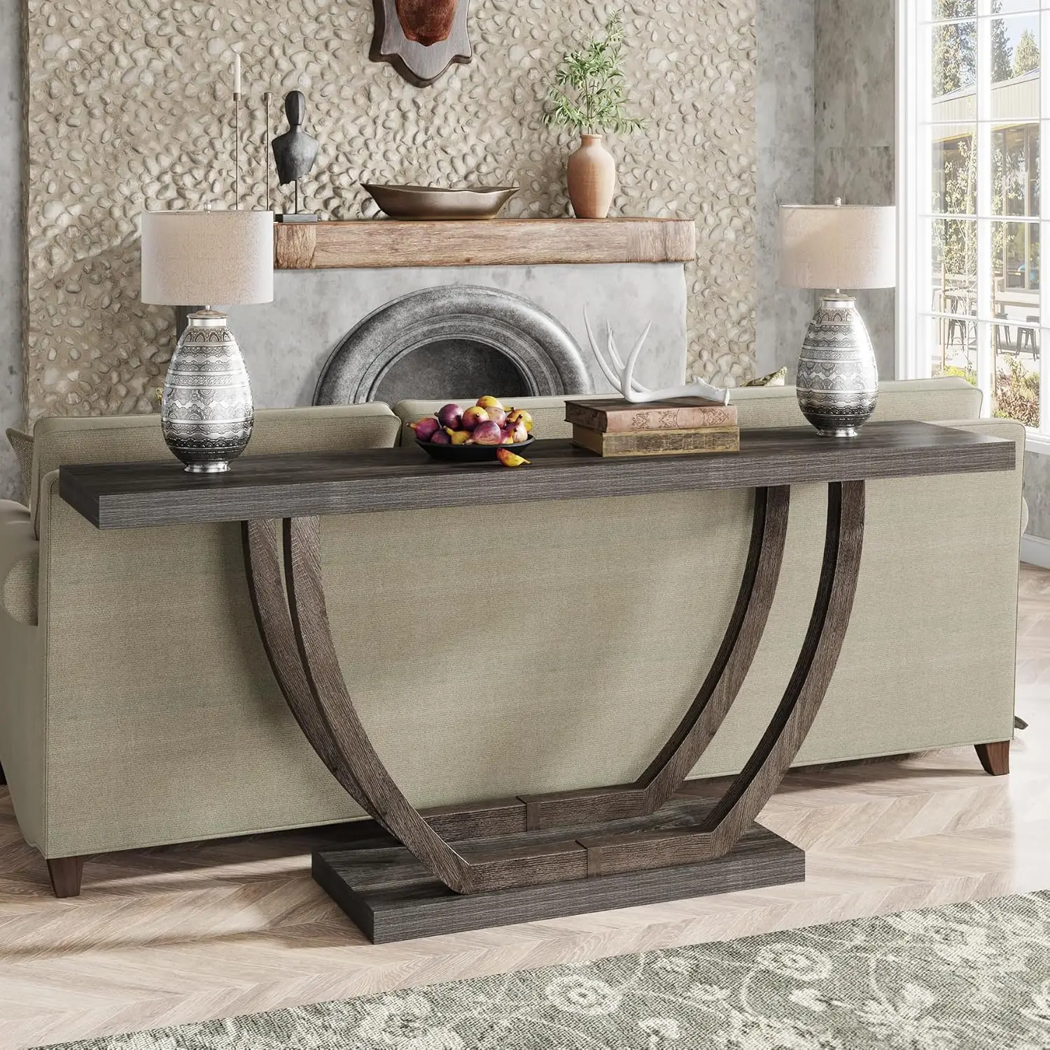 63-Inch Skinny Console Table 2-Tier Farmhouse Sofa Table Narrow Long Thickened Behind Couch