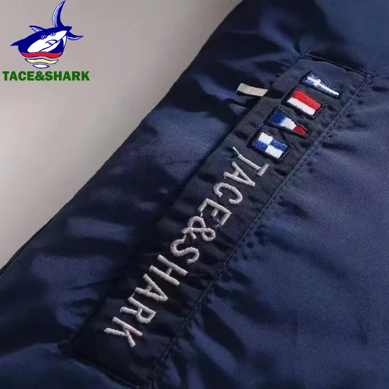 TACE&SHARK Autumn Winter Fashion Men's Blue Windbreakers Embroidery Military Bomber Jacket Business Coat Casual Outerwear