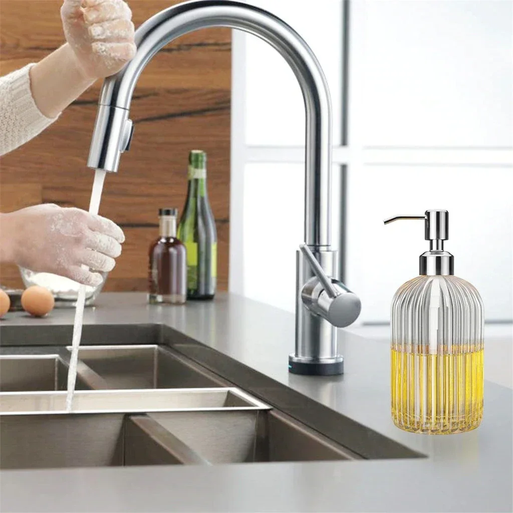 400ml Vertical Stripe Refillable Glass Pump Bottle