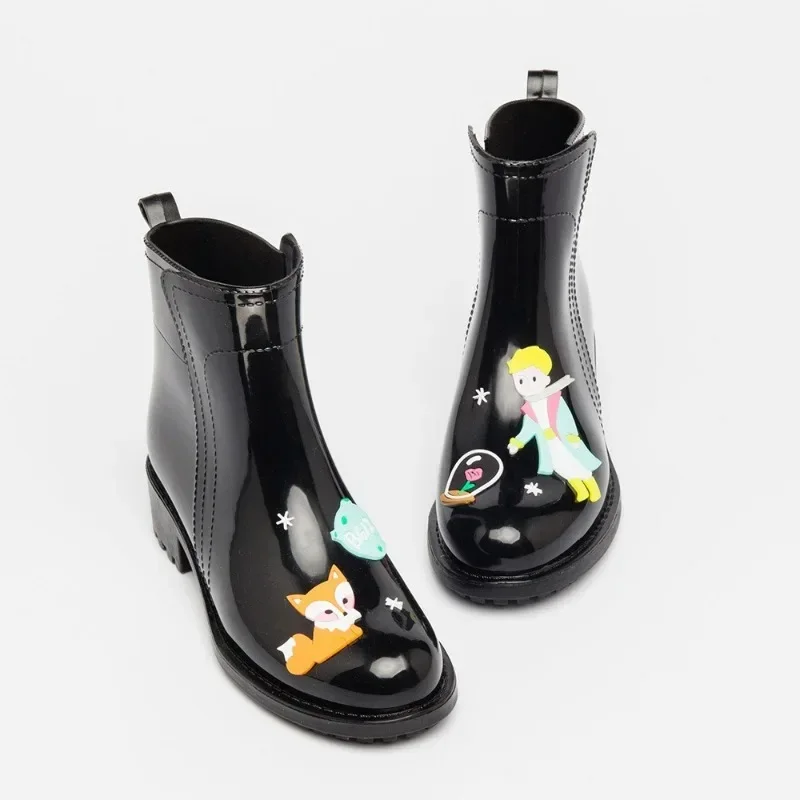 

Black Rain Boots Women's Fashion Japanese and Korean Animal Pattern Rain Boots Garden Shoes Rubber Shoes Low Top Plus Size 41