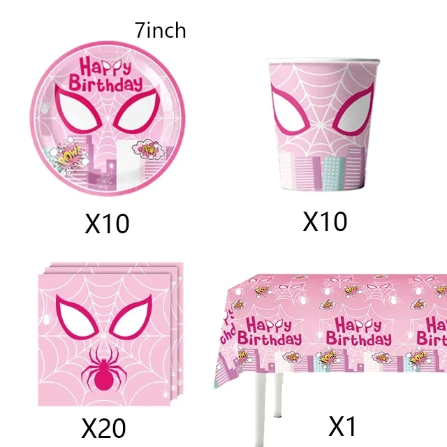 thumbnail image 1 of Decoración de cumpleaños de Spiderman rosa, globos de Spiderman Gwen, plato de cena rosa, servilleta, mantel, globo, Decoración de Pastel, Baby Showe, 1 of 5