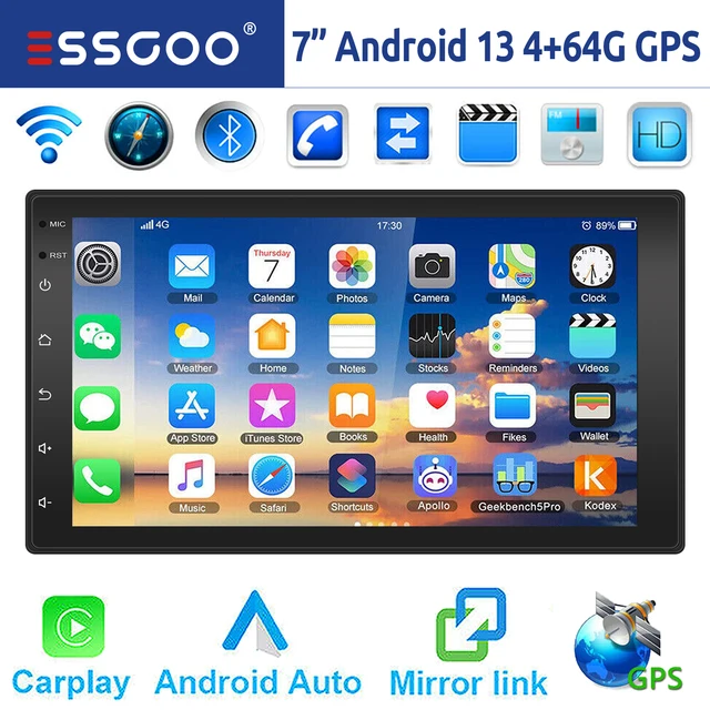 ESSGOO 7" Android 13 4+64G Apple Carplay Android Auto Car Stereo Radio Double 2 DIN GPS Navi Bluetooth FM RDS Bluetooth WIFI USB