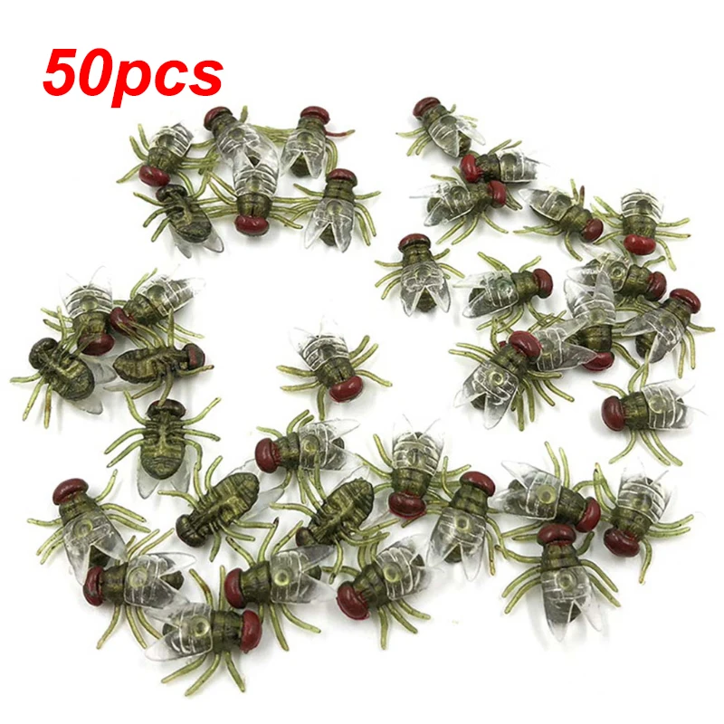 50Pcs Funny Animal Models Fake Flies Plastic Simulated Insect Fly Bugs Scary Disgusting Joke Toys Prank Halloween Party Favors Prank Toys Joke Toys