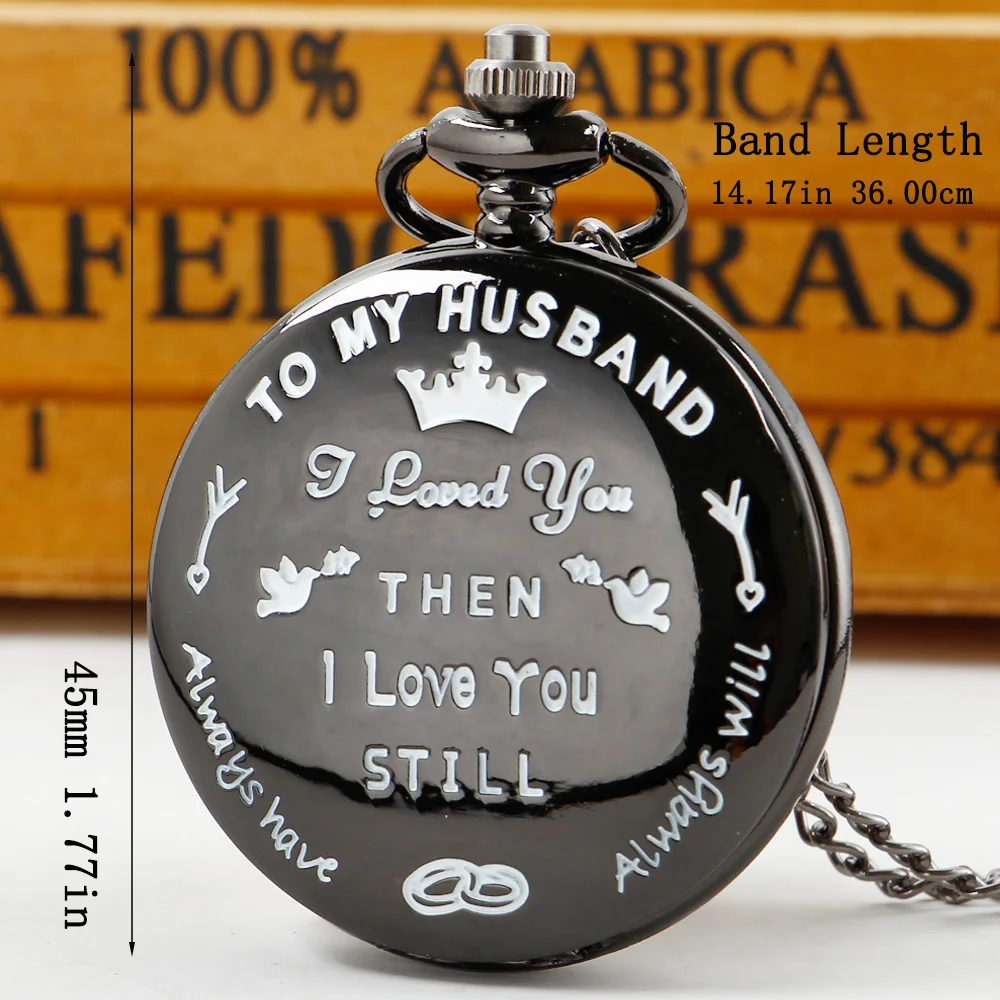 

Vintage Black Quartz Pocket Watch To My Husband Pendant Pocket Roman Numerals Dial Clock Male Anniversary Birthday Gift To Dad