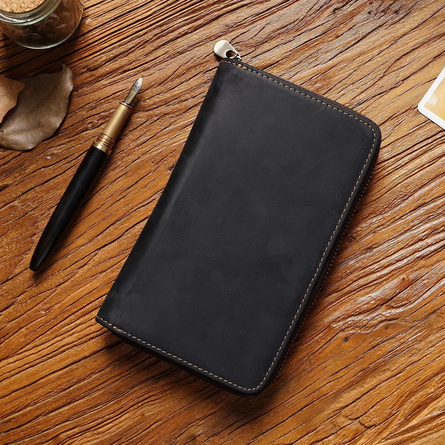 Leather Pencil Case Zipper Retro Pen Pouch for School Students Cowhide Men Pencil Bag with Pen Slots Unisex pencil cases