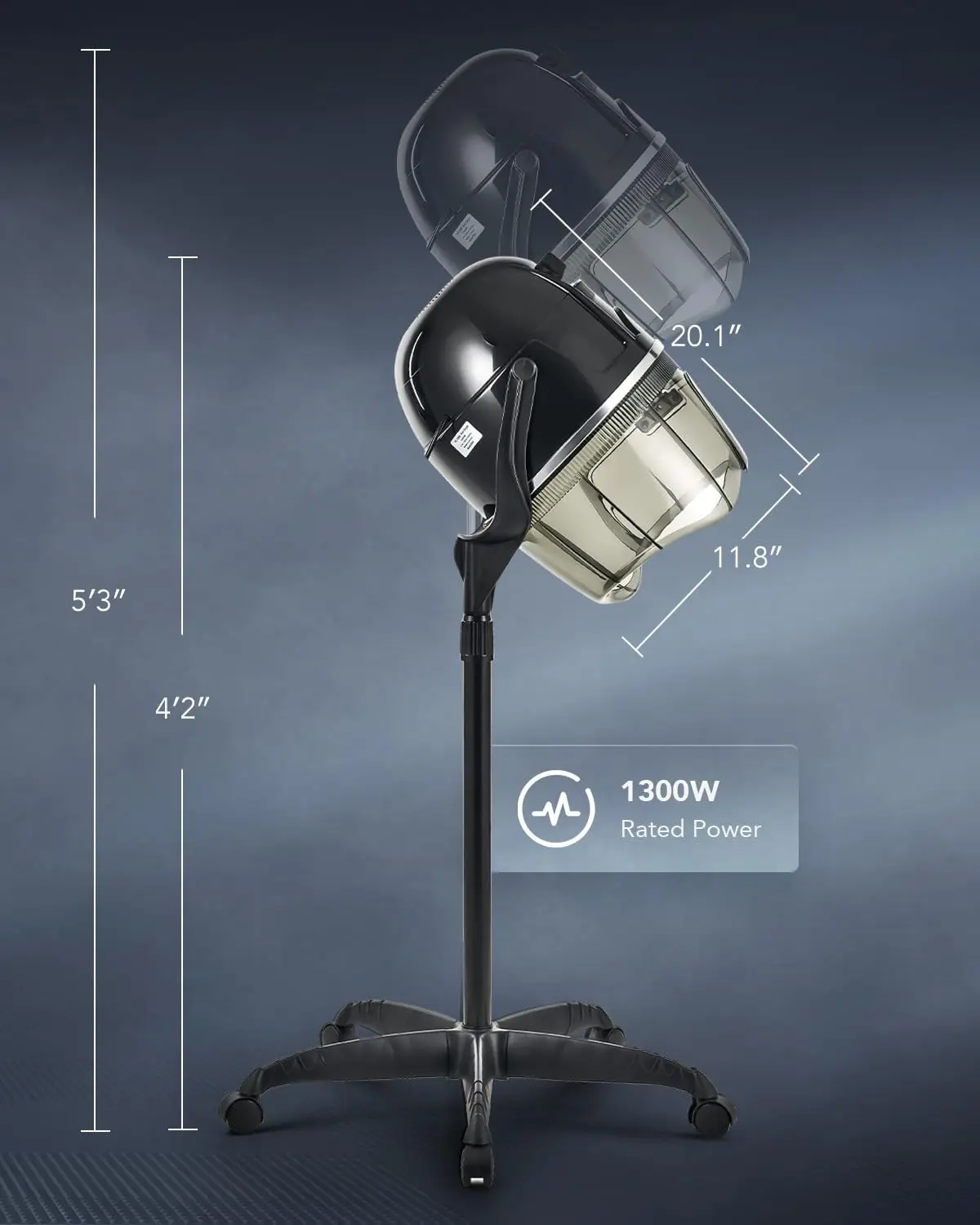 Professional Hairdryer Height Adjustable Hooded Stand Up Bonnet Hair Dryer, Floor Standing Rolling Base with Wheels for Beauty S