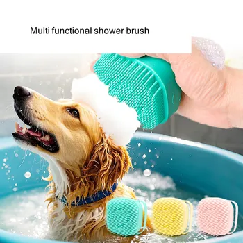 Dog Bathing Brush Pet Massage Brush Shampoo Dispenser Soft Silicone Brush Rubber Bristle for Dogs and Cats Shower Grooming Tool