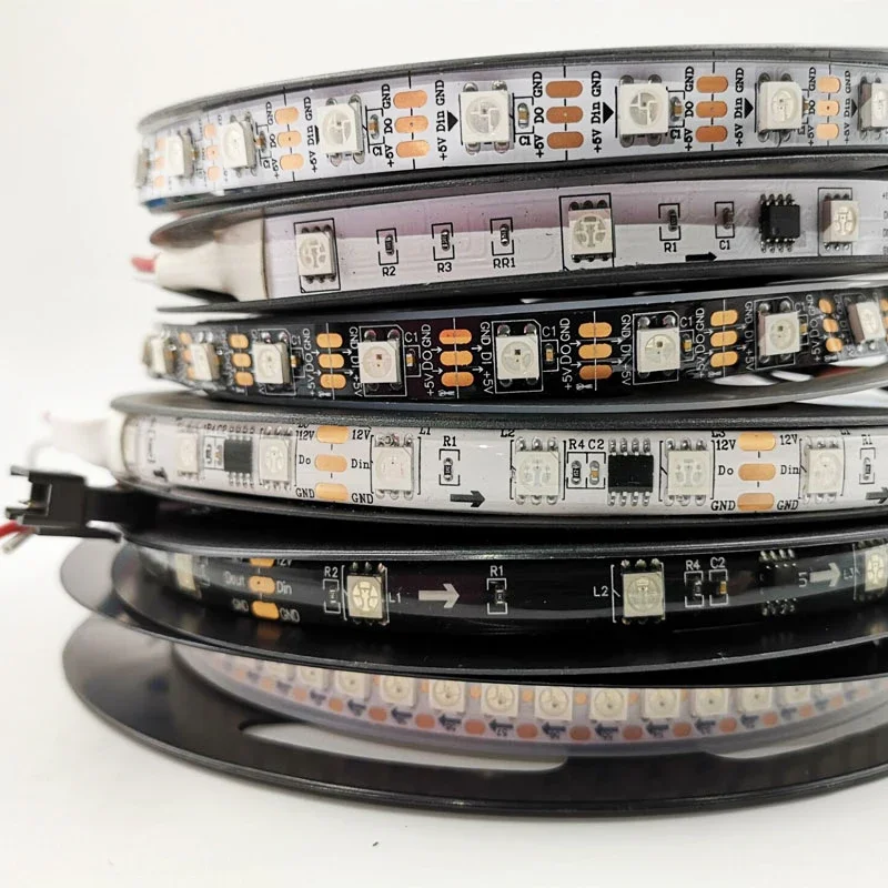 

1-5M DC5V WS2812B Led Strip 30/60/96/144 leds/m WS2812 Black/White PCB IP30/65/67 Smart RGB Individually Addressable Led Light